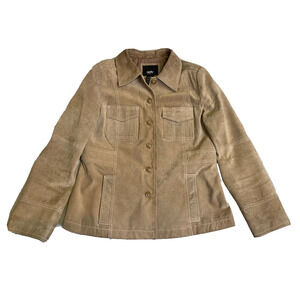 Mossimo Moto Jacket Womens Large Button Front 70’s Tan Suede Leather Coat